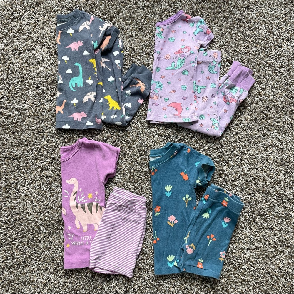 Dinosaur and Floral Summer Pajamas - Set of 4